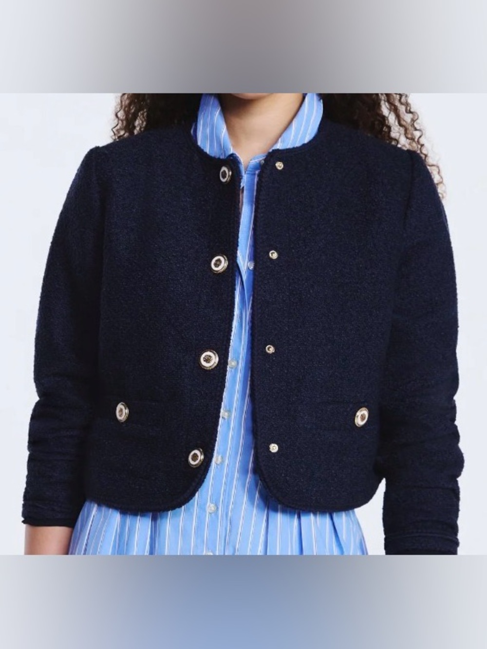 Free Assembly Cropped Bouclé
Jacket Collarless Nubby Long
Sleeves XXL (20) blue